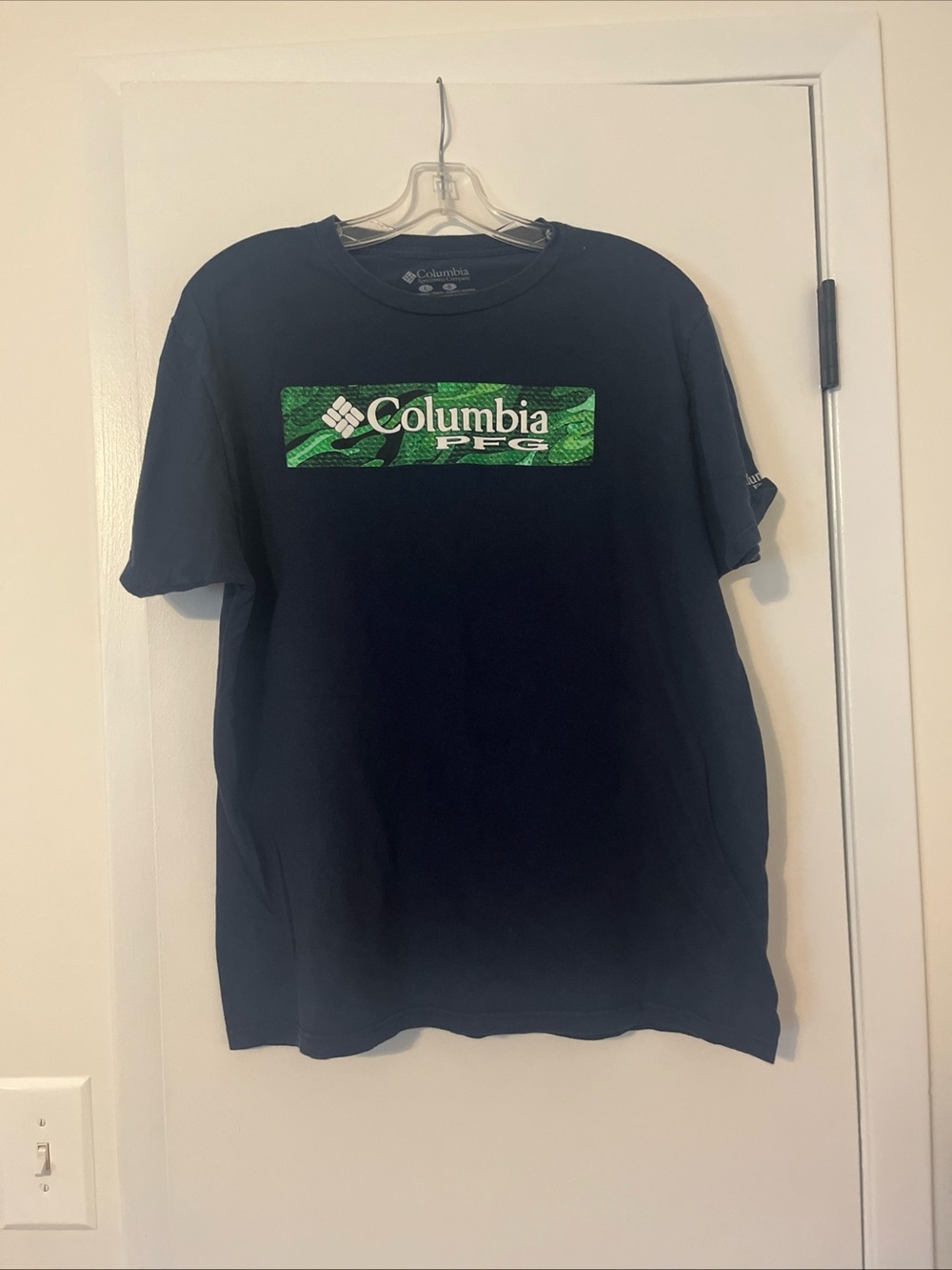 Columbia Navy Short Sleeve Tee with Green Logo Box